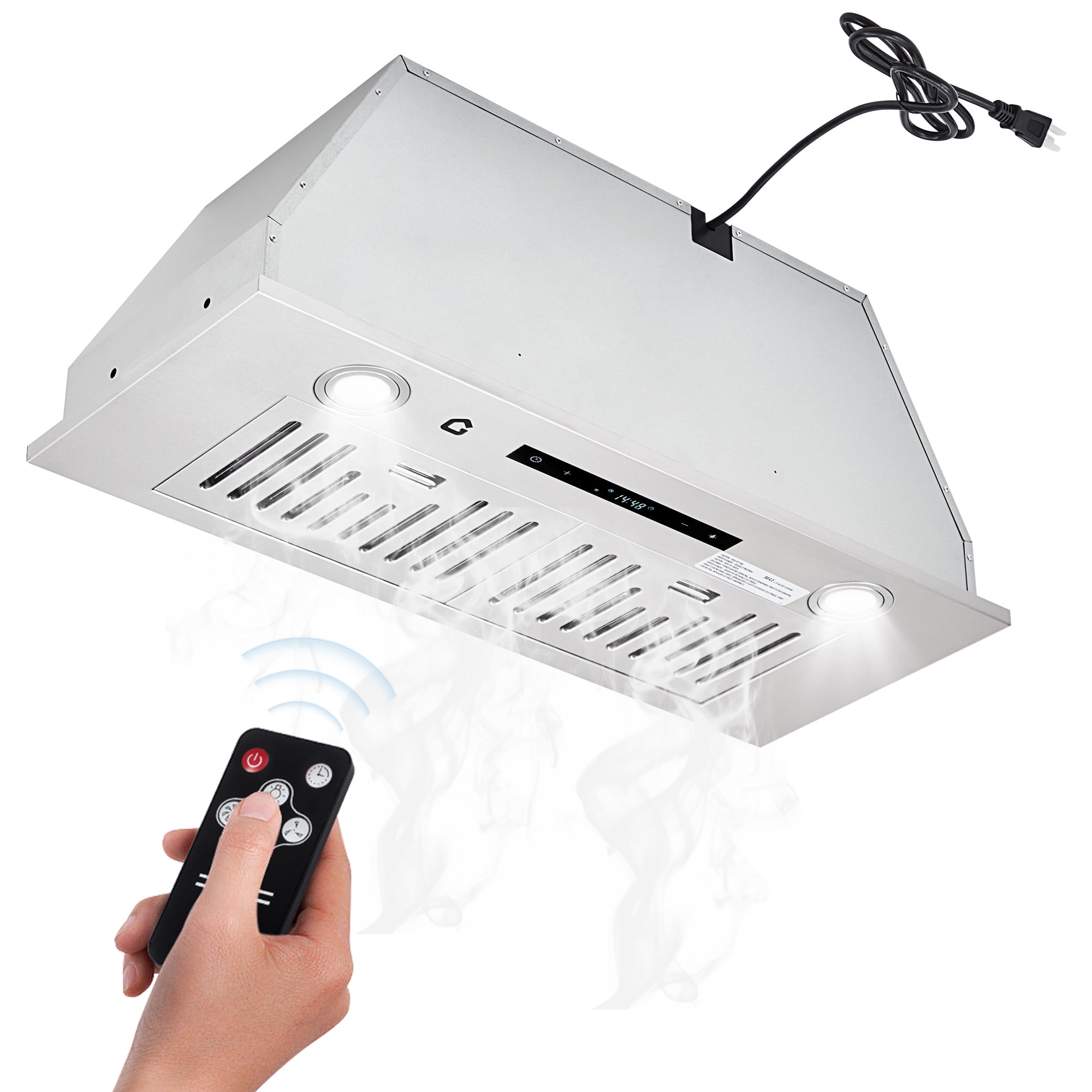 30 Inch Stainless Steel Range Hood, Under Cabinet Kitchen Hood 450CFM, Convertible Ducted/Ductless, Remote Control, 3-Speed Touch Screen, Baffle Filters, LED Lights