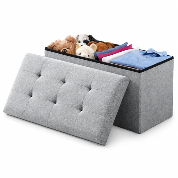 30 Inch Storage Ottoman Bench, Light Gray Foot Rest Chest, End of Bed Bench for Living Room Bedroom Entryway