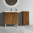 thumbnail image 1 of 30 Inch Striped Walnut Bathroom Vanity with Sink and Side Cabinet, Freestanding Double Cabinet with Soft Close Hinges for Modern Small Bathrooms, Easy Assembly Space Saving Design, 1 of 6