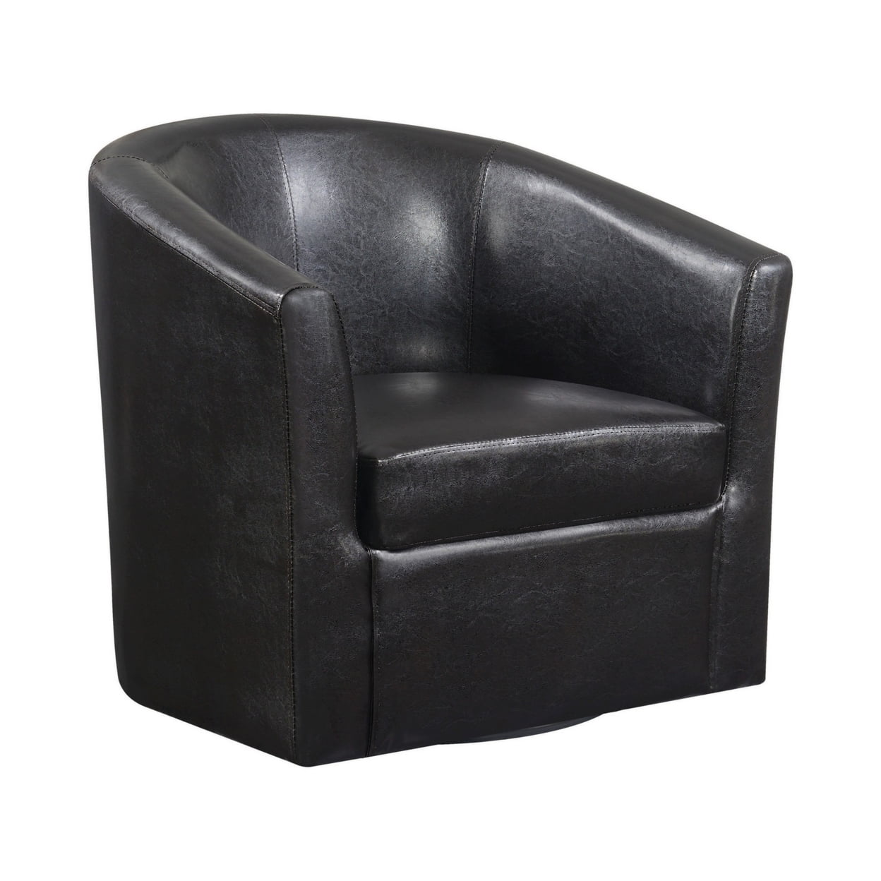 Dark Brown Faux Leather Swivel Barrel Accent Chair