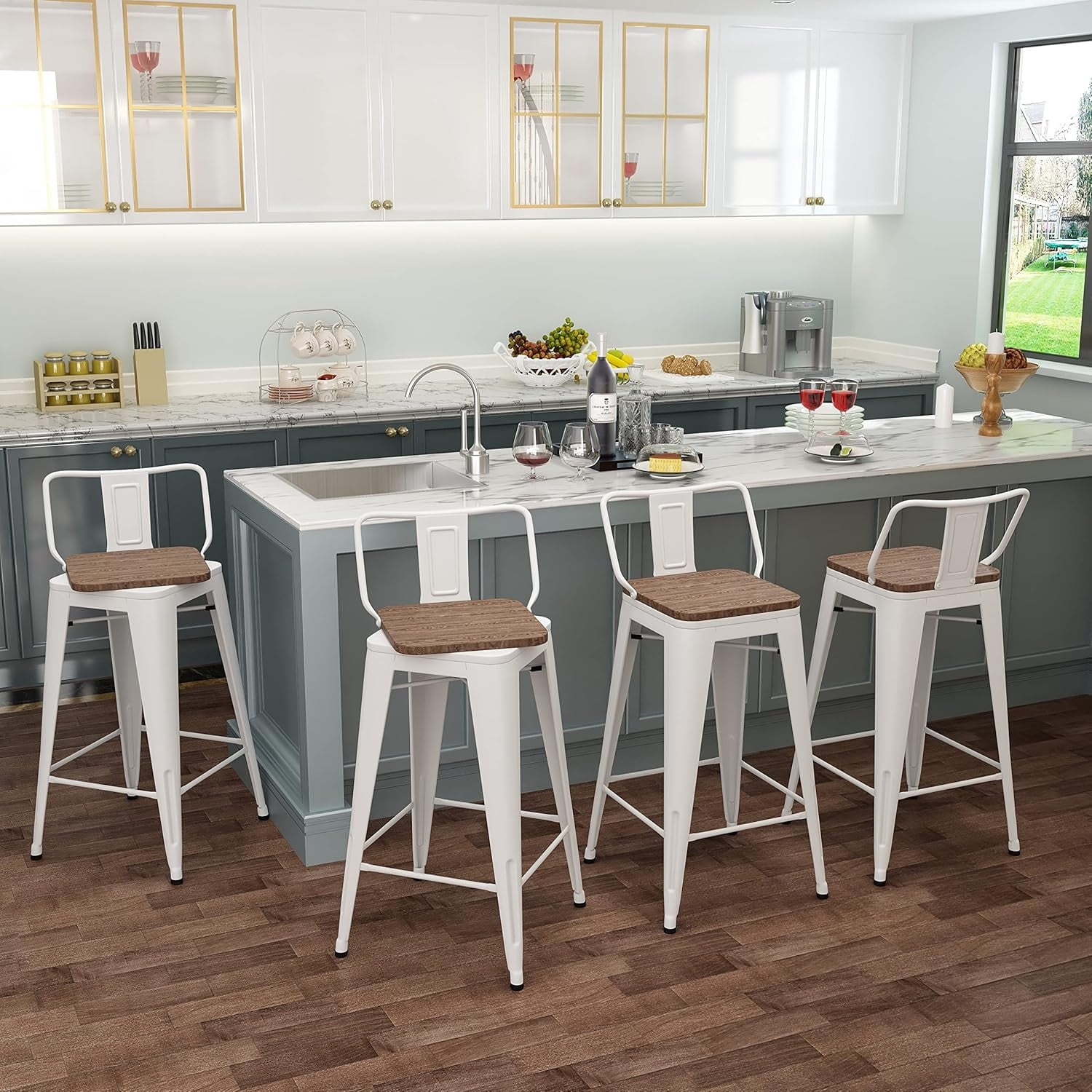30 Inch Swivel Bar Stools Metal Bar Stools with Backs Counter Stools ...