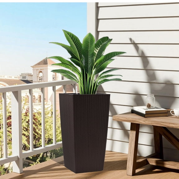 30 Inch Tall Large Self-Watering Flower Planter Pot with Drainage Holes, Water Level Monitor & Inner Tray, Indoor Outdoor Decorative Plant Pot for Garden Patio Porch Backyard, Brown