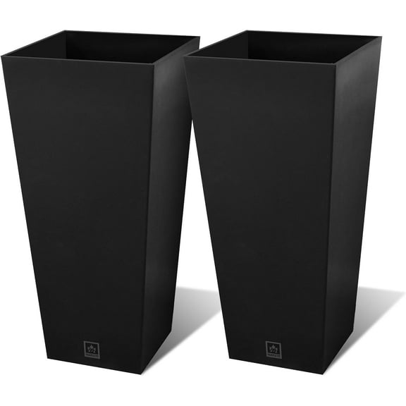 30 Inch Tall Outdoor Planters Large Modern Resin Composite Flower Pots with Drainage Holes, Insert Tray, Indoor & Outdoor Durable Design