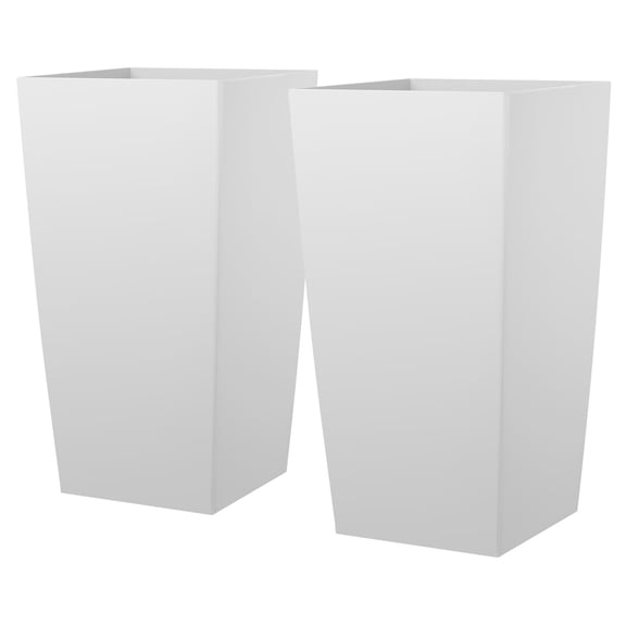 30 Inch Tall Planters Set of 2, Large Outdoor Taper Flower Pots with Casters Drainage, Front Porch Patio Garden Planter Indoor White
