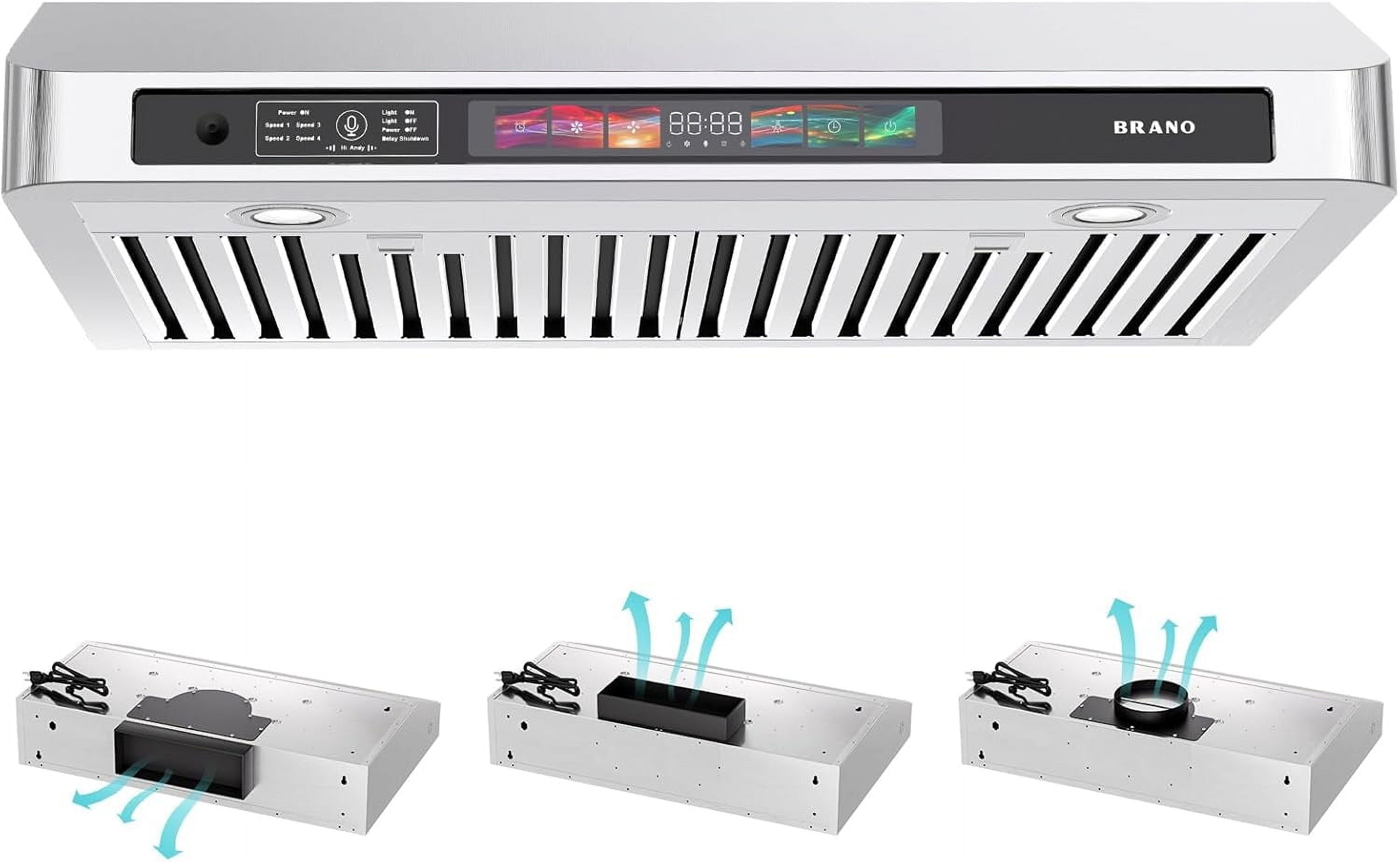 30 Inch Under Cabinet Range Hood ,Stainless Steel Stove Hood with Voice/Gesture/Touch Control, 900 CFM Kitchen Vent Hood