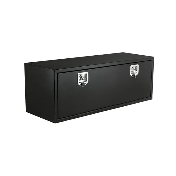 30 Inch Underbody Truck Tool Box, Black Steel Trailer Storage Chest with T-Handle Latch, Lock and Keys, Waterproof Diamond Plate Organizer for Pickup Bed, RV, Trailer, Van