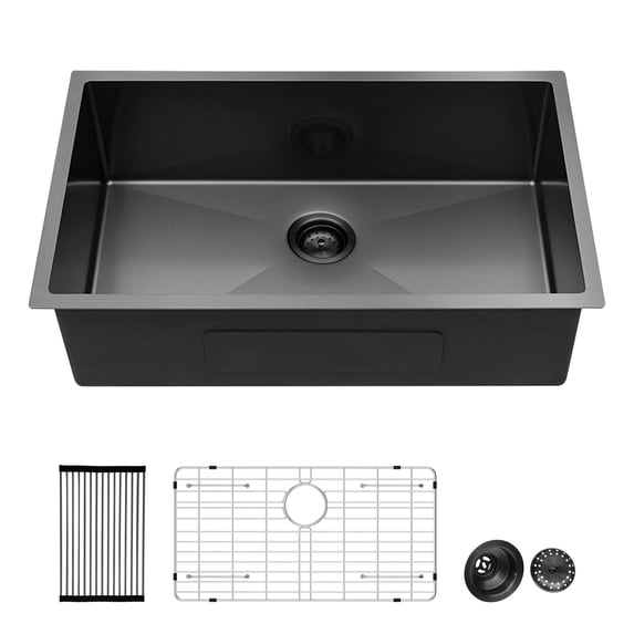 30 Inch Undermount Kitchen Sink, 30”x18”x10” Black Kitchen Sink 16 Gauge 10 Inch Deep Single Bowl Kitchen Sink Basin
