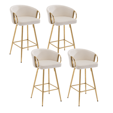 30 Inch Velvet Dining Chairs, Modern Dining Chair with Golden Metal Legs, Simple Bar Stool Upholstered Dining Chairs, Accent Desk Chair Dining Room, Kitchen, Vanity, Living Room(Cream,Set of 4)