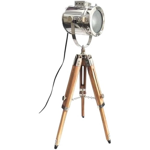 30 Inch Vintage Industrial Spotlight Floor Lamp | Adjustable Wooden Tripod Stand with Retro Studio Searchlight Design | Movie-Style Home Decor Light for Living Room, Office & Studio