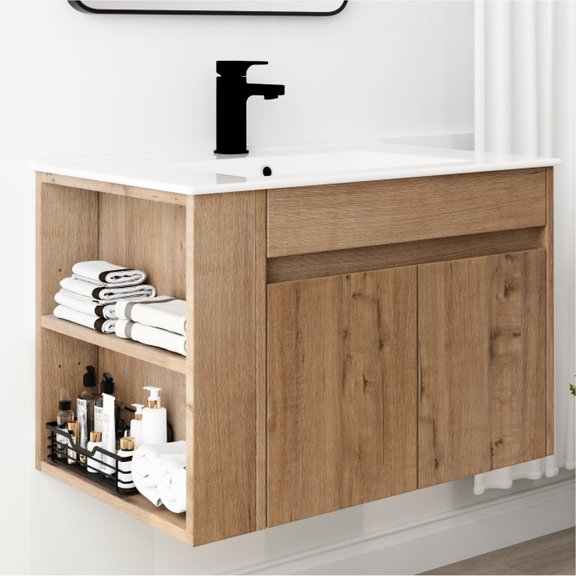 30 Inch - Wall-Mounted with 45 Inclined Edge Handles - Small Bathroom or Powder Room - Compact and Adjustable Shelf Design