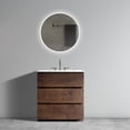thumbnail image 1 of 30-Inch Walnut Freestanding Bathroom Vanity with Integrated White Sink, 3 Faucet Holes Design, Spacious Storage Cabinet & Pre-Assembled Frame - Modern Bathrooms, No Drain/Faucet Included, 1 of 8
