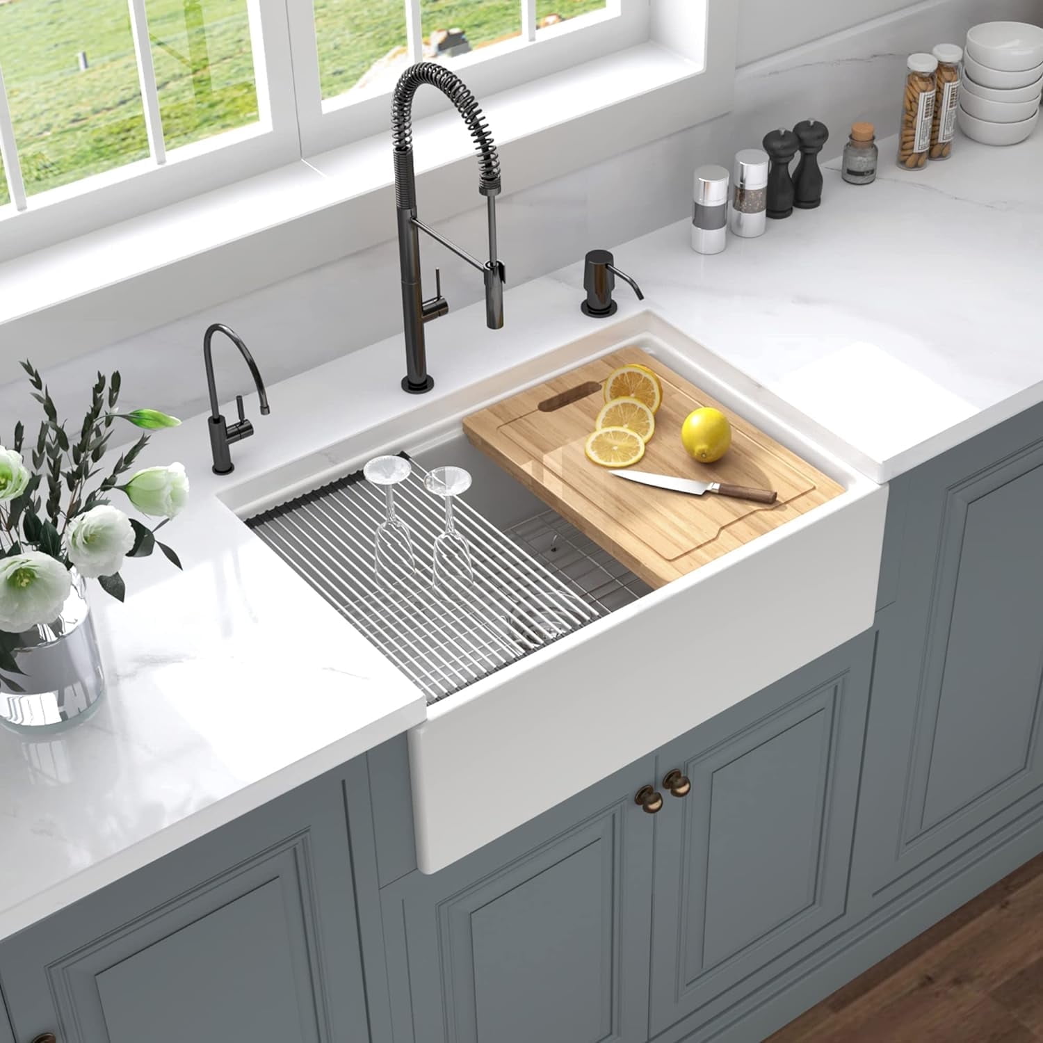 30 Inch Farmhouse Sink 30 Inch White Fireclay Farmhouse Sink, Reversible Workstation Farm