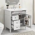 thumbnail image 1 of 30-Inch White Modern Bathroom Vanity with Top Ceramic Sink - Free-Standing Storage Cabinet, 3 Drawers (2 Regular + 1 Tip-out) & 1 Door, Adjustable Shelf, Cabinet Door Organizer, Solid Wood Legs & MDF, 1 of 9