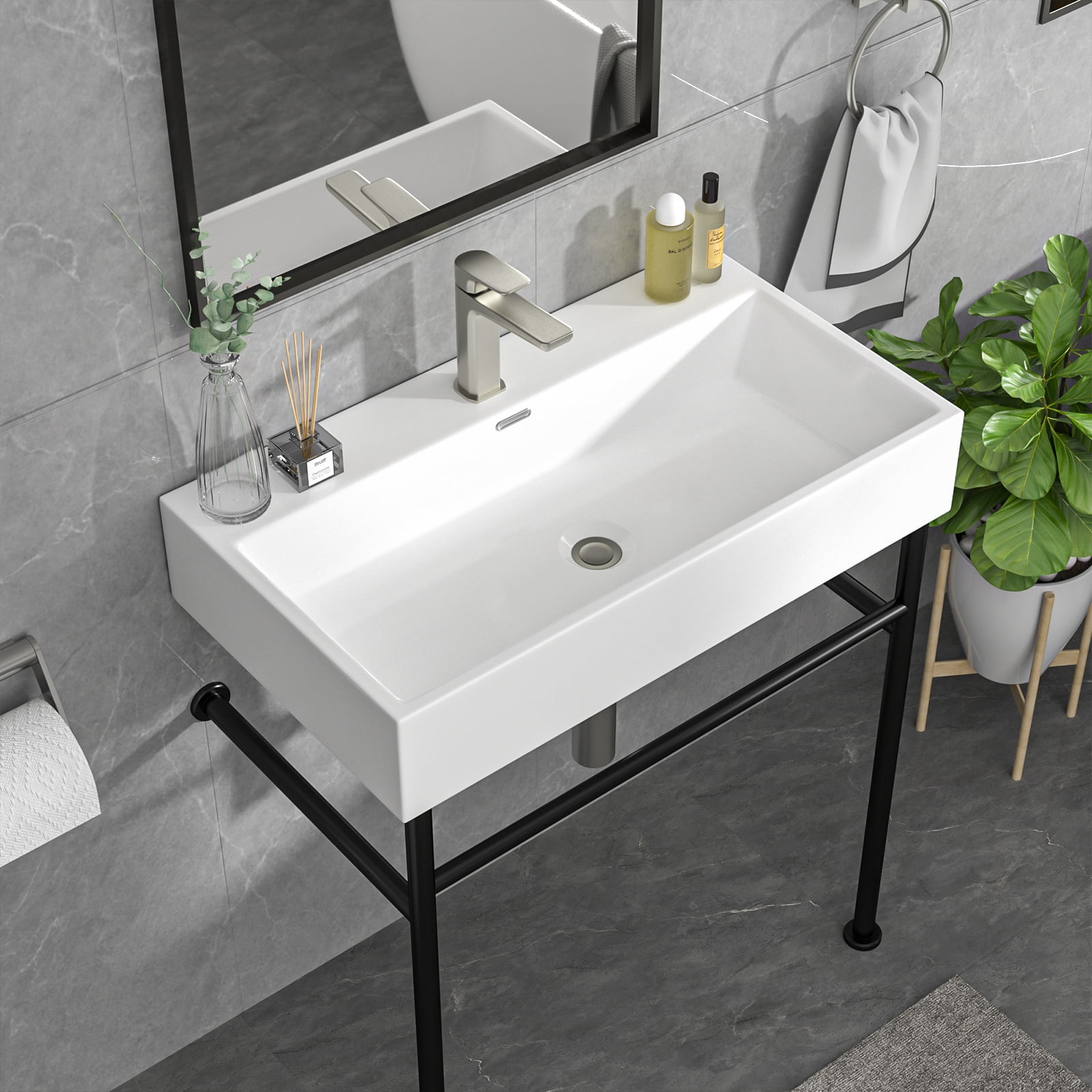 30 Inch White Rectangular Ceramic Console Sink, Ceramic vanity Console ...
