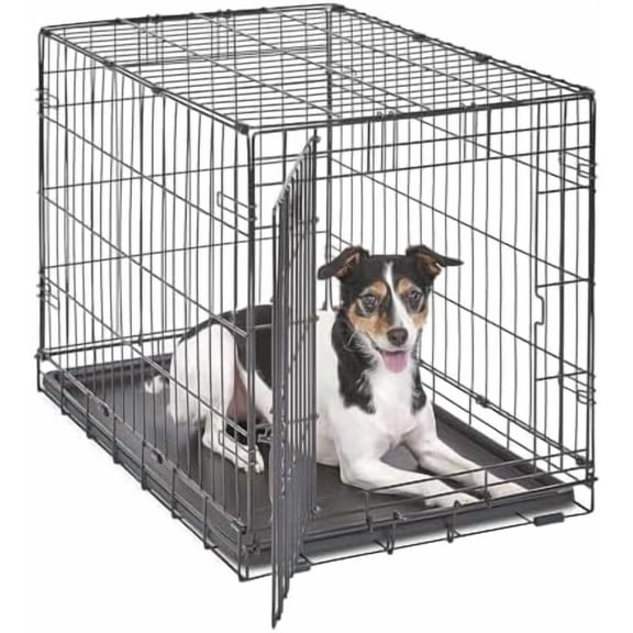 30-Inch iCrate Folding Dog Crate with Divider Panel, Leak-Proof Tray & Secure Latches ā Metal Wire Kennel for Medium Breeds ā Portable, Durable & Easy to Assemble