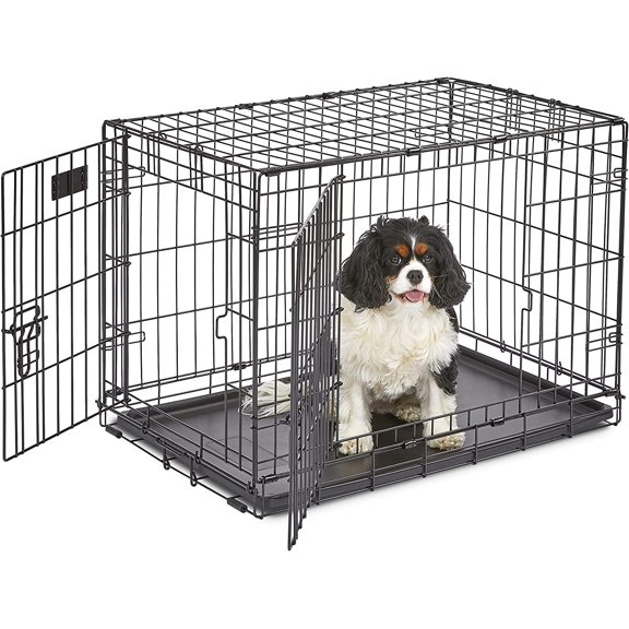 30-Inch iCrate for Medium Breeds, 21-40 lbs, Double Door Folding Dog Crate with Divider Panel, Leak-Proof Tray & Secure Latches, Portable, Durable Easy to Assemble