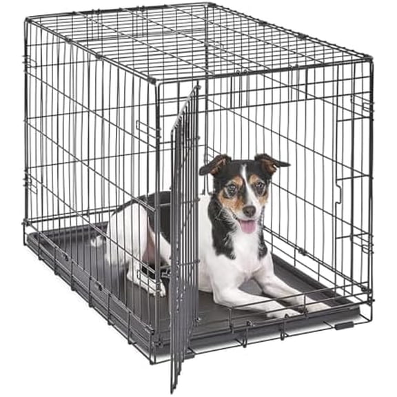 30-Inch iCrate for Medium Breeds, 21-40 lbs, Single Door Folding Dog Crate with Divider Panel, Leak-Proof Tray & Secure Latch, Portable, Durable & Easy to Assemble