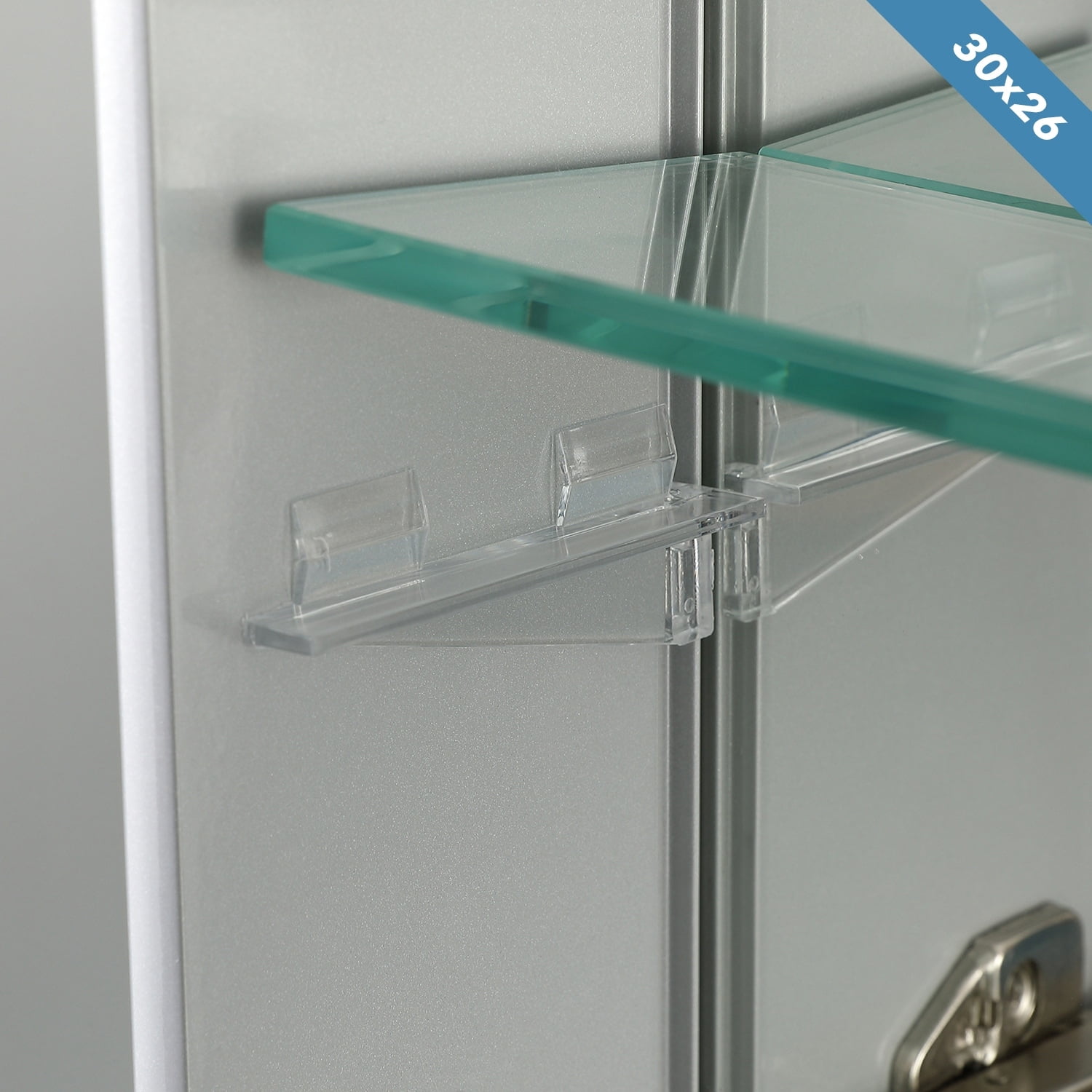 30x26 Frameless Aluminum Bathroom Medicine Cabinet with Glass Shelves