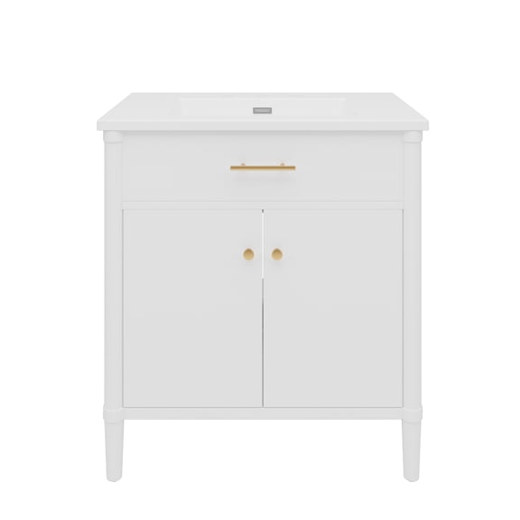 30 Inches Bathroom Vanity with Sink, Bathroom Cabinet with Soft Close Doors and Adjustable Shelf, Curved Profile Design, Rubber Wood Legs, White