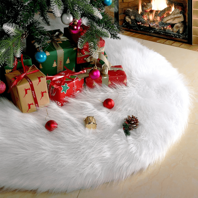 30 Inches Christmas Tree Skirt White Plush Skirts Decorations for Merry