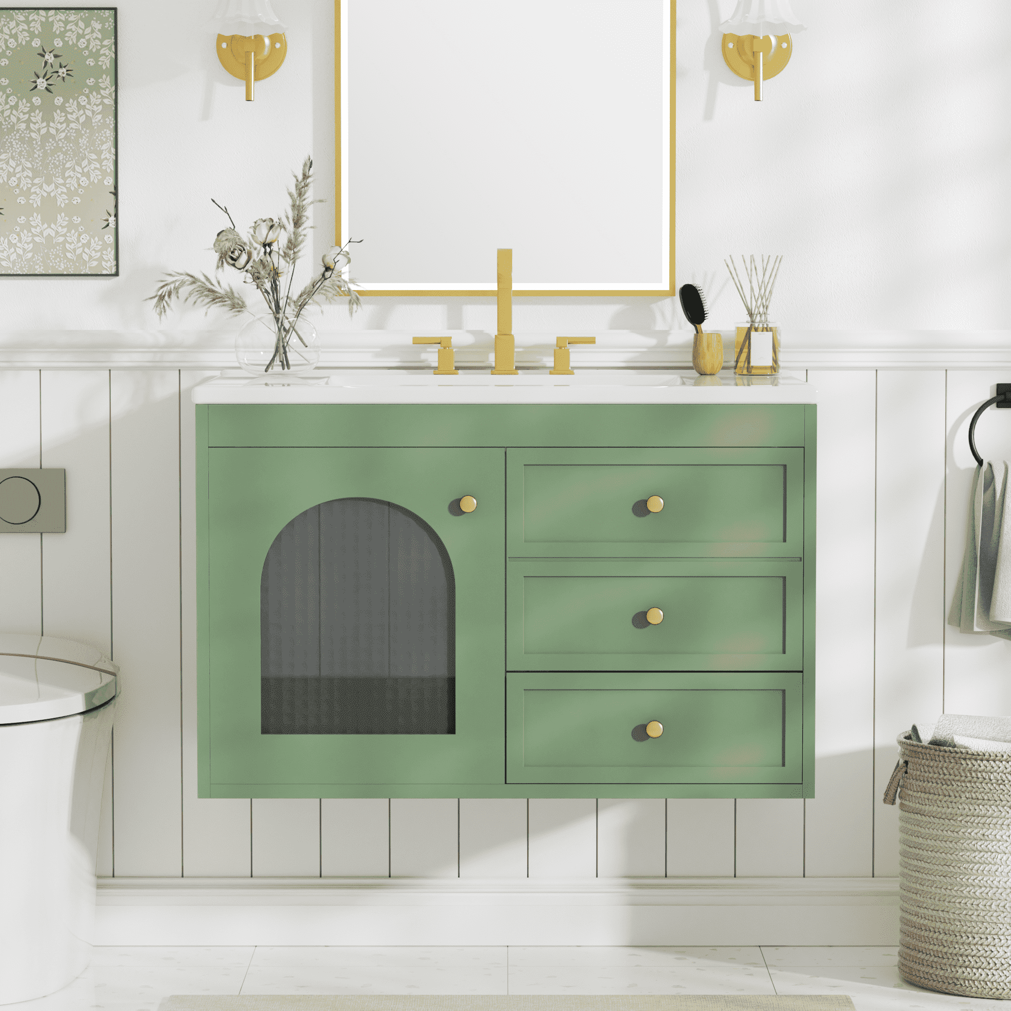 30" Inches Elegant Floating Bathroom Vanity with Sink, Functional Wood Bathroom Storage Cabinet with Doors and Drawers