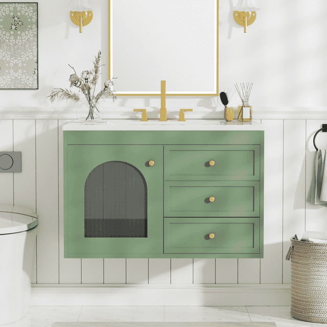 30" Inches Elegant Floating Bathroom Vanity with Sink, Functional Wood Bathroom Storage Cabinet with Doors and Drawers