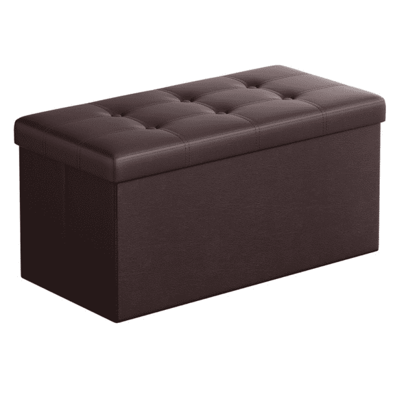 30 Inches Folding Storage Bench, Storage Chest, Footrest, Coffee Table, Padded Seat, Faux Leather, Holds up to 660 lb, Brown