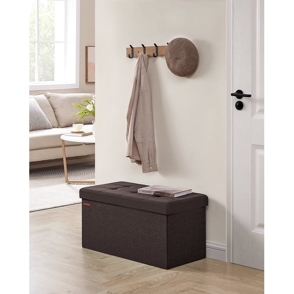 SONGMICS 30 Inches Folding Storage Ottoman Bench, Storage Chest, Foot Rest Stool Brown