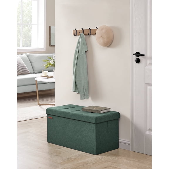 SONGMICS 30 Inches Folding Storage Ottoman Bench, Storage Chest, Foot Rest Stool Retro Green