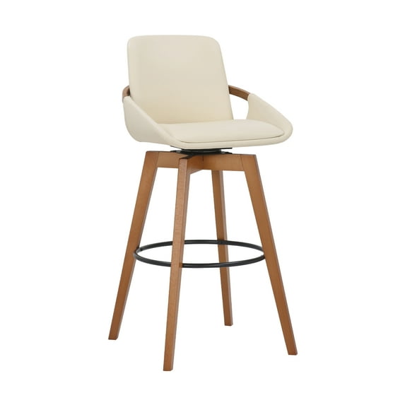 30 Inches Leatherette Swivel Barstool, Cream and Brown- Saltoro Sherpi