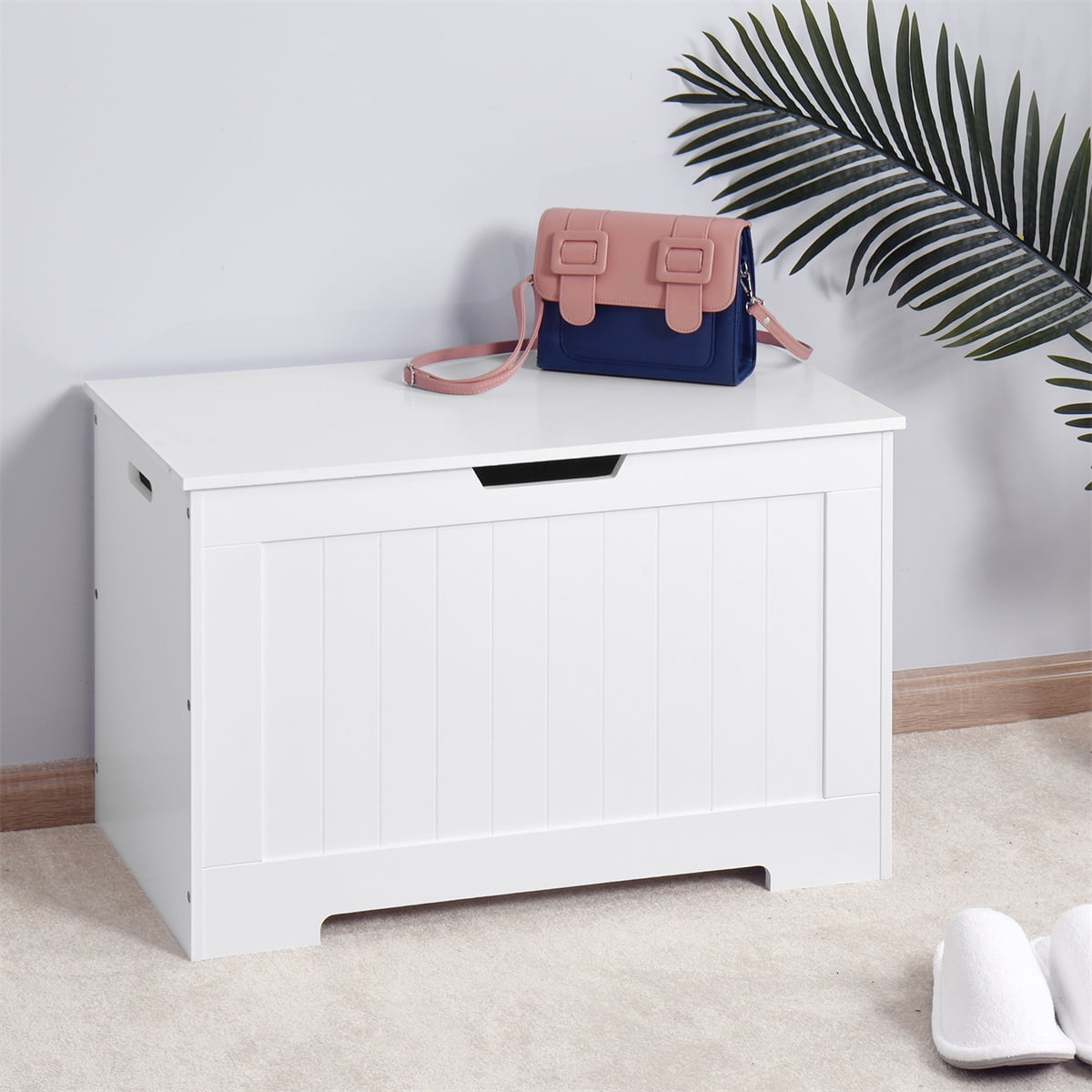 DINZI LVJ Shoe Storage Bench With Cushion - 16-Cubby Organizer, Adjustable Shelves, For Entryway & Mudroom (White)
