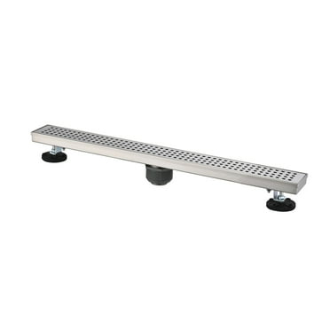 30 Inches Linear Shower Drain, 304 Stainless Shower Drain with Quadrato Pattern Grate Removable, Hair Strainer & Leveling Feet for Bathroom, Brushed Nickel