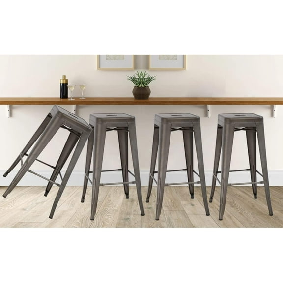 30 Inches Metal Bar Stools Outdoor Stools Bar Height High Backless Stools Indoor Stackable Kitchen Stools Set of 4 Metal Dining Chairs for Patio Home Classroom Stools, Bronze