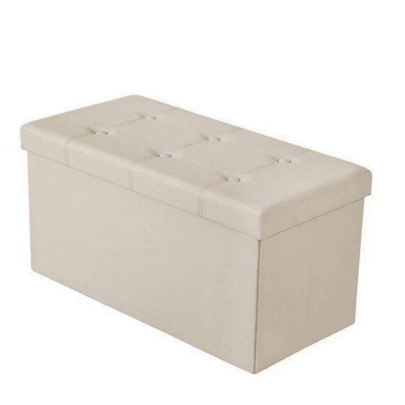 30 Inches Storage Ottoman Bench, Faux Leather Ottoman with Storage, Folding Bench Shoe, Foot Rest Stool, for Living Room, Beige
