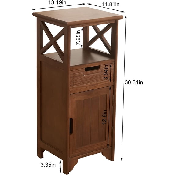 30 Inches Tall End Table, Fully Assembled Bathroom Floor Cabinet with Shelf and Storage, No Assembly Nightstand with Drawer for Bedroom-Walnut