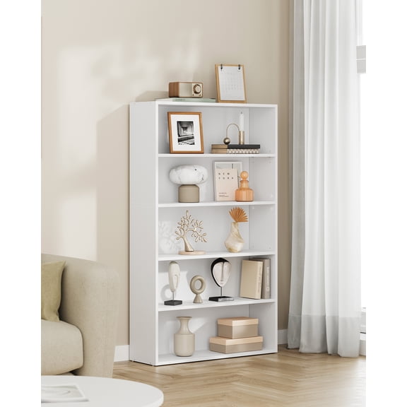 30 Inches Wide 5-Tier Open Bookshelf, Adjustable Storage Shelves, Floor Standing Bookcase in Cloud White
