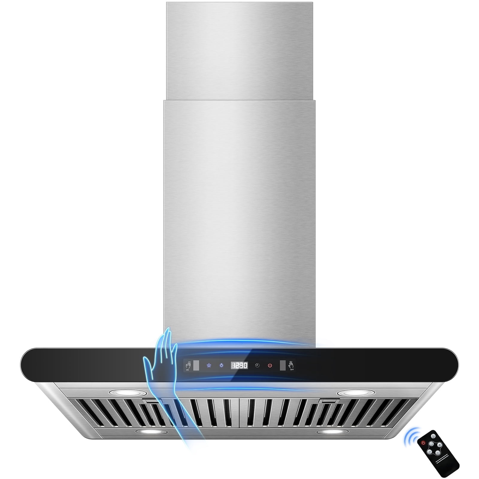 Joeaonz 30" Ventless Island Range Hood, Stainless Steel, 700 CFM, LED Light, Gesture/Touch/Remote Control