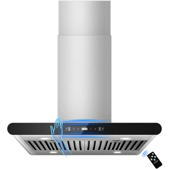 Joeaonz 30" Ventless Island Range Hood, Stainless Steel, 700 CFM, LED Light, Gesture/Touch/Remote Control