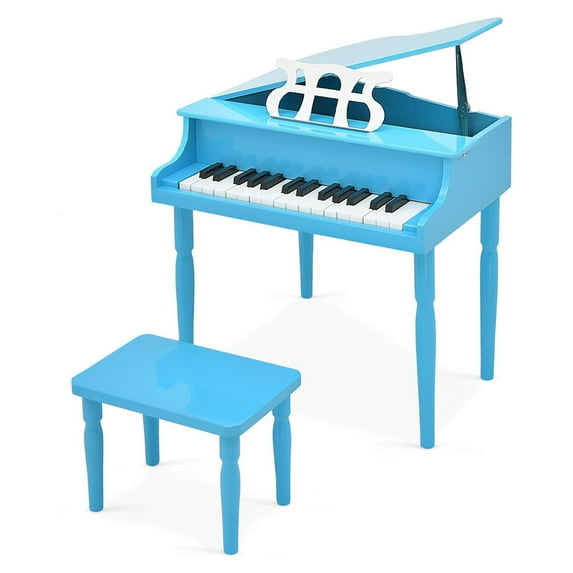 30-Key Classical Kids Piano, Mini Grand Piano Wooden Musical Instrument with Music Rack, Bench, Lid for Living Room, Classroom, School, Bedroom and Kid Room(Blue)