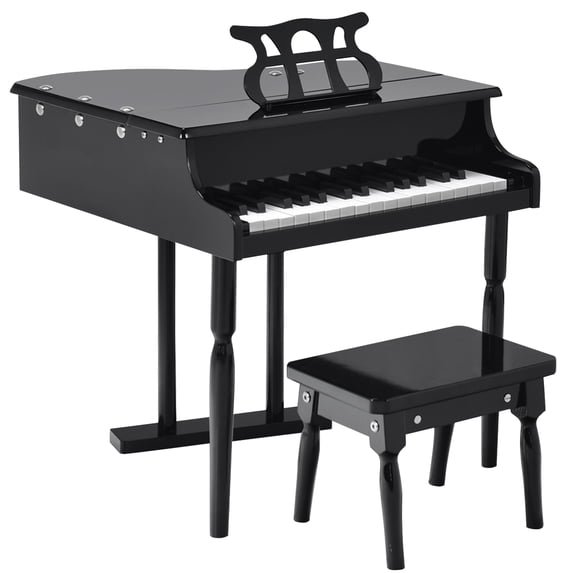 30-Key Kids Grand Piano Mini Music Instrument for Toddler with Wood Bench Black