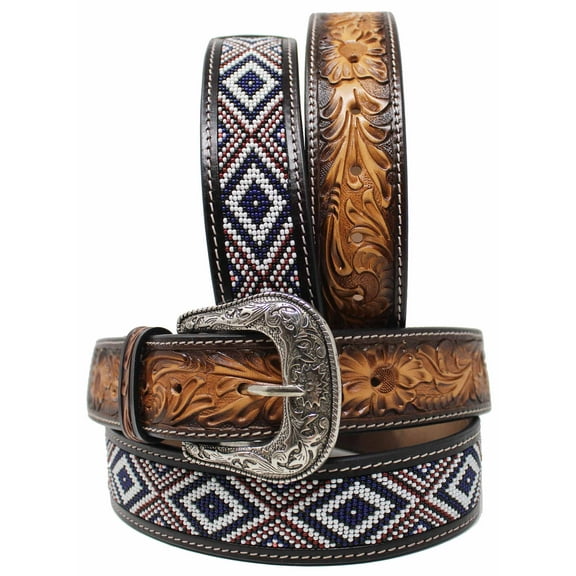 30   Kids Child Youth 1-1/4" Wide Western Floral Beaded Leather Belt 26FK38C