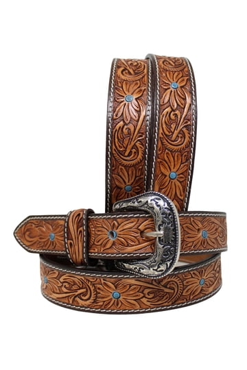 Genuine Leather Hollow Flower Belt for Jeans Pants - Wide Belt 1.5in Floral Leather Belt Patterns main image 3