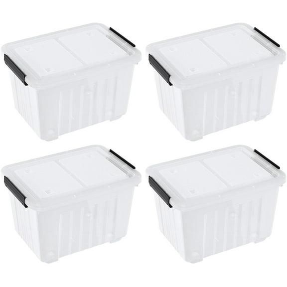 30 L Clear Latching Storage Bin with Wheels, 4 Packs Plastic Storage Container Boxes with Lids
