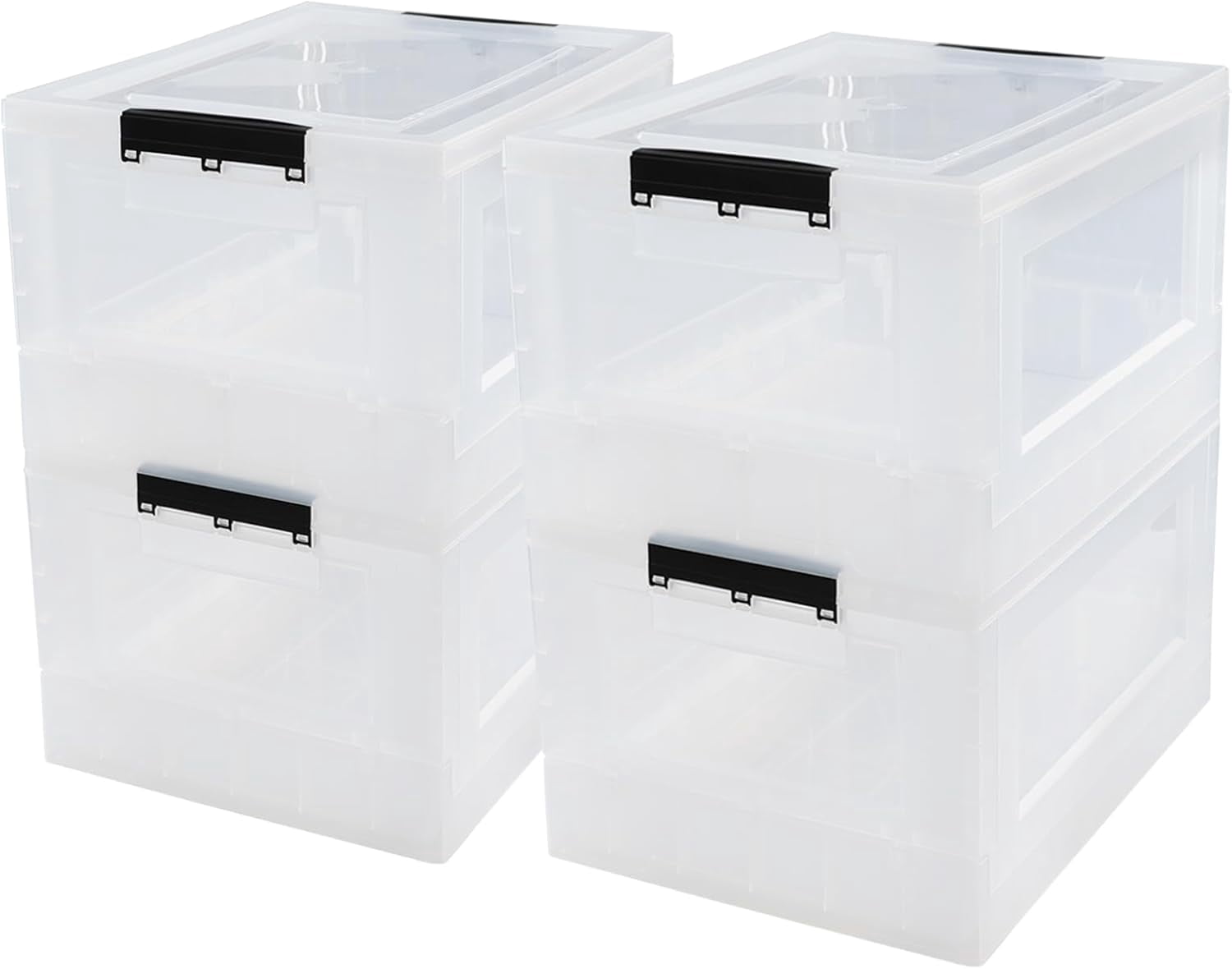30 L Plastic Collapsible Storage Box, 4 Pack Clear Storage Tote with ...