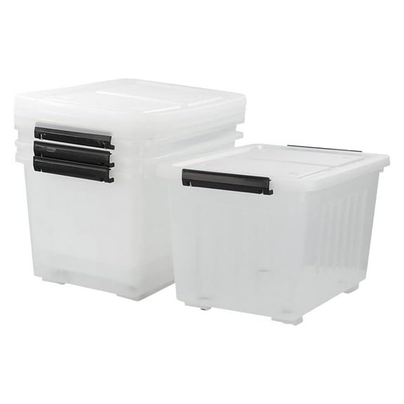 30 L Plastic Storage Box with Lid, 4-Pack Wheeled Clear Plastic Boxes