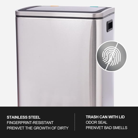 30 L Step Trash Can, 2 x 4 Gallon Dual Compartment Stainless Steel Garbage Can with Soft-Close Lid, Rectangle Rubbish Bin