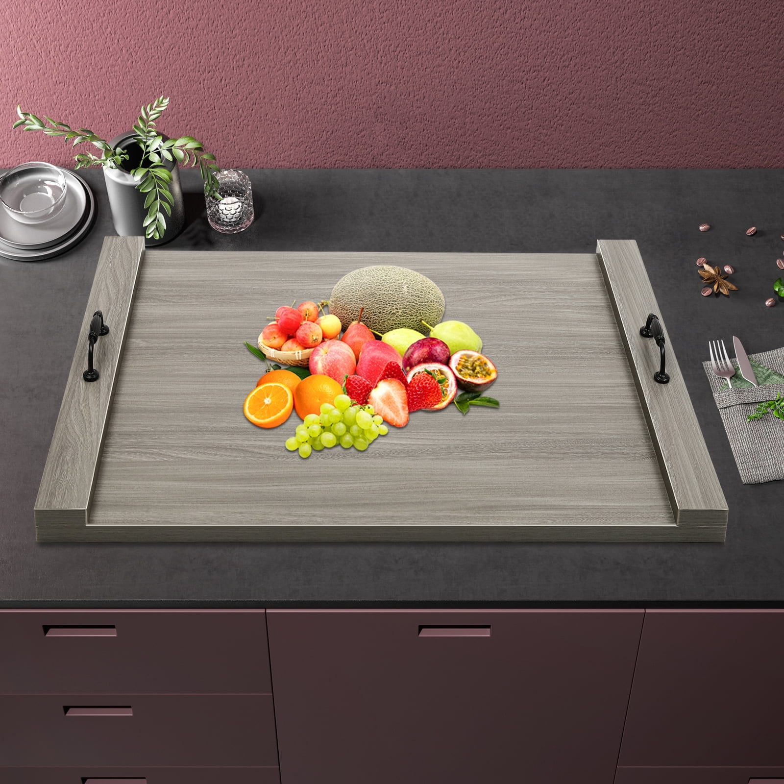 30"L x 22"W Noodle Board Stove Cover, Wood Noodle Board Stove Cover with Handles, Stove Top Cutting Board for Electric Stove and Gas Stove, Large Cutting Board With Handles, Grey