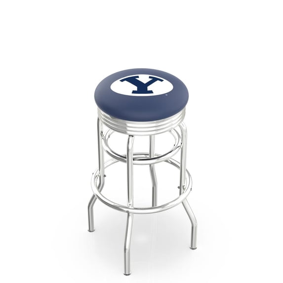 30" L7C3C - Chrome Double Ring Brigham Young Swivel Bar Stool with 2.5" Ribbed Accent Ring by Holland Bar Stool Company