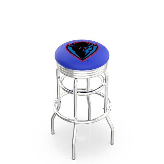 DePaul Blue Demons 30" Chrome Double Ring Swivel Bar Stool with 2.5" Ribbed Ring