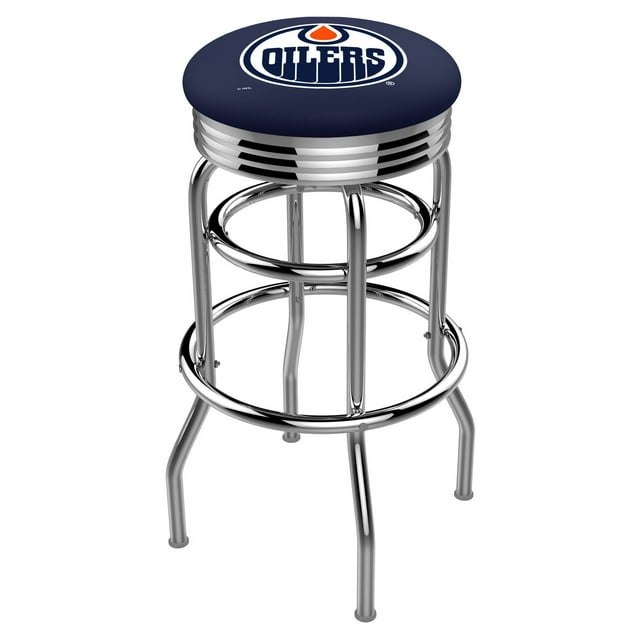 Edmonton Oilers 30" Chrome Double-Ring Base with Ribbed Accent Ring Swivel Bar Stool